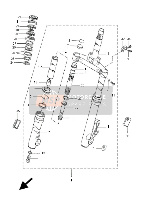 Yamaha CW50N BWS 2007 Forcella anteriore per un 2007 Yamaha CW50N BWS